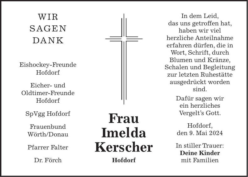 Traueranzeige Imelda Kerscher