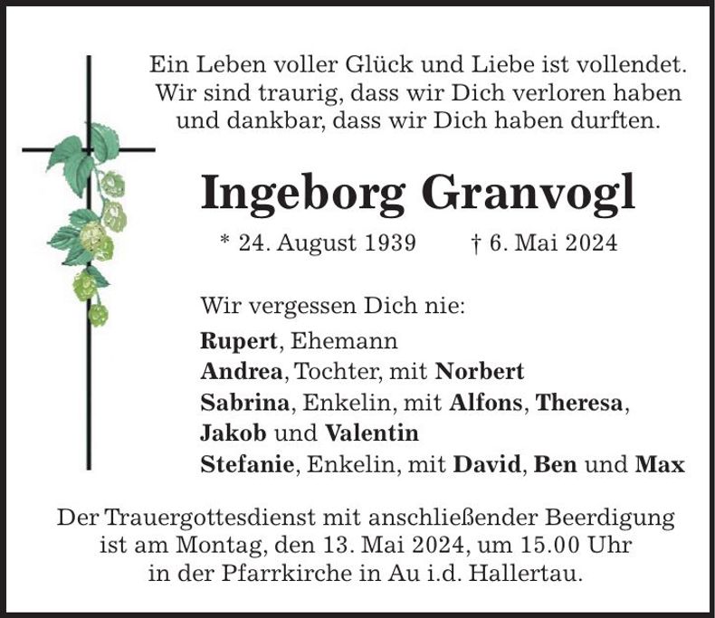 Traueranzeige Ingeborg Granvogl