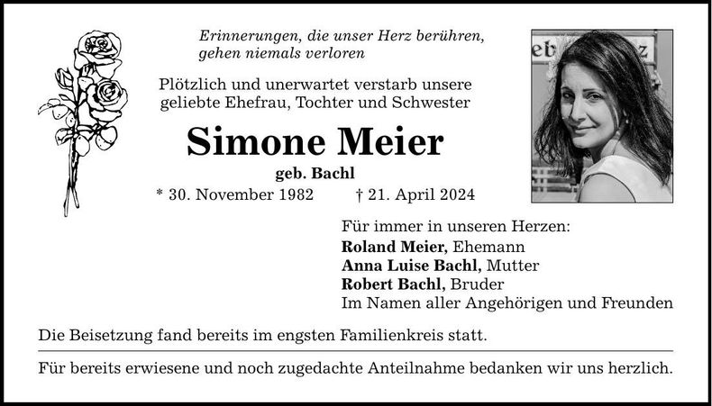 Traueranzeige Simone Meier