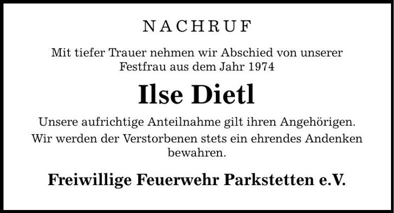 Traueranzeige Ilse Dietl