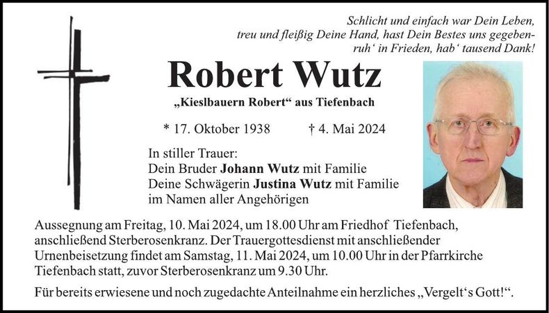 Traueranzeige Robert Wutz