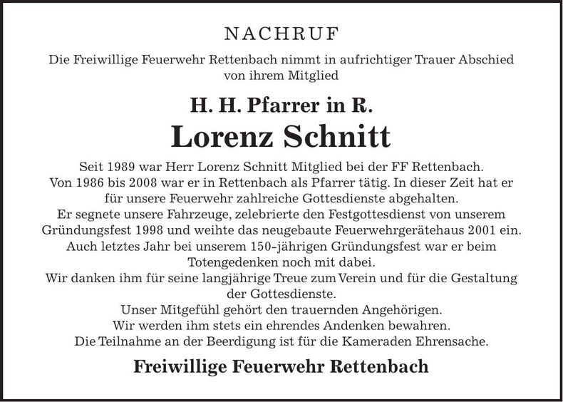 Traueranzeige Lorenz Schnitt