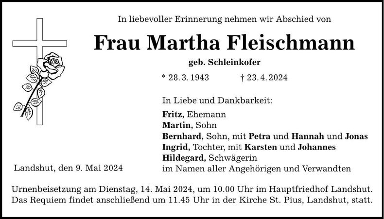 Traueranzeige Martha Fleischmann