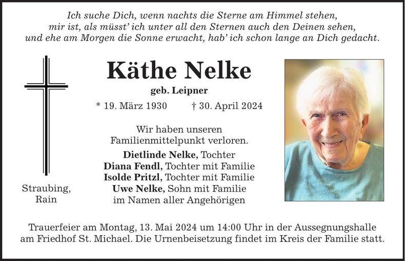 Traueranzeige Käthe Nelke