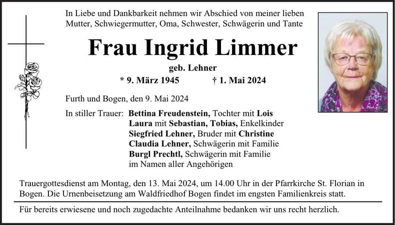 Traueranzeige Ingrid Limmer