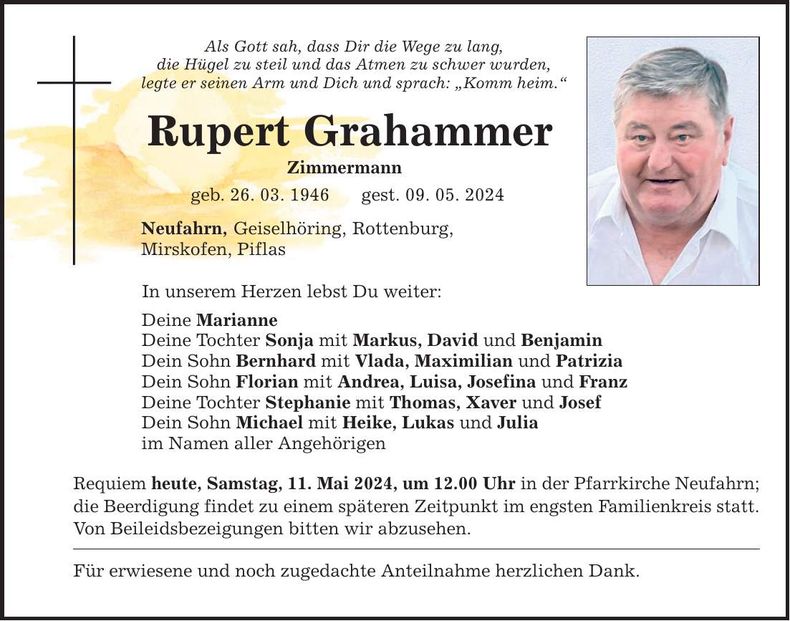 Traueranzeige Rupert Grahammer