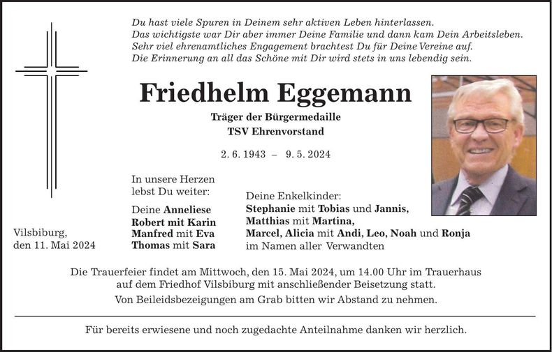 Traueranzeige Friedhelm Eggemann