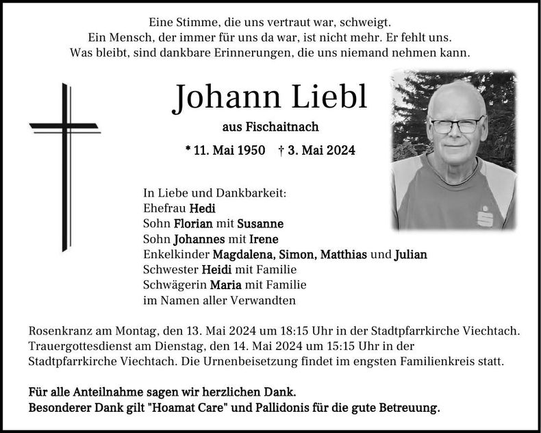 Traueranzeige Johann Liebl
