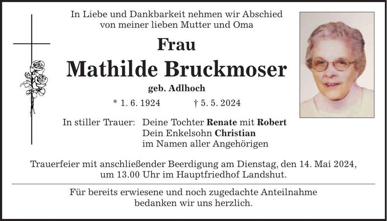 Traueranzeige Mathilde Bruckmoser