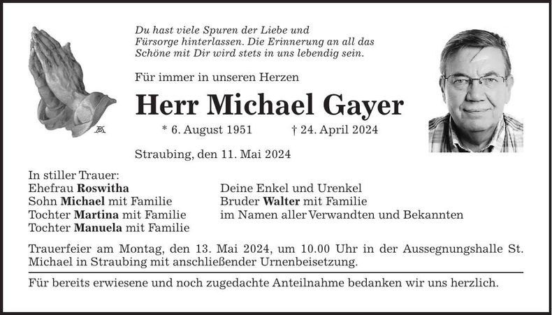 Traueranzeige Michael Gayer