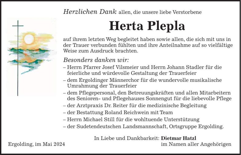 Traueranzeige Herta Plepla