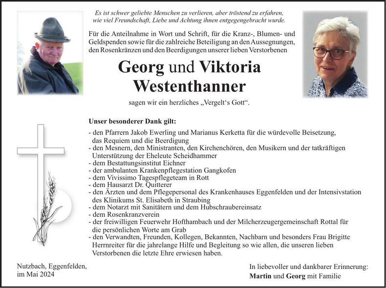 Traueranzeige Viktoria und Georg Westenthanner