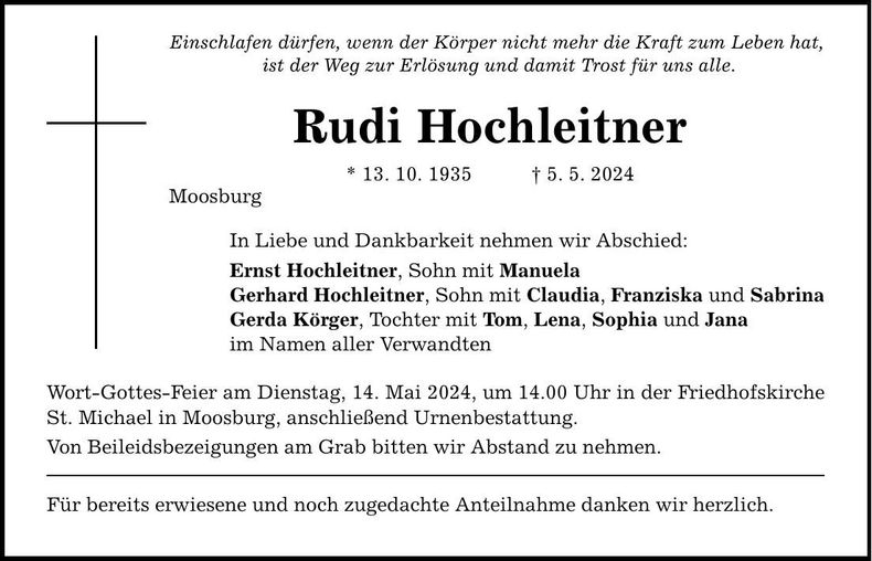 Traueranzeige Rudi Hochleitner