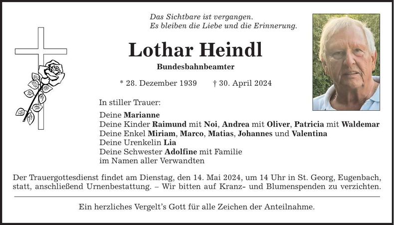 Traueranzeige Lothar Heindl