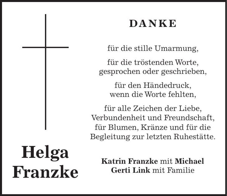 Traueranzeige Helga Franzke