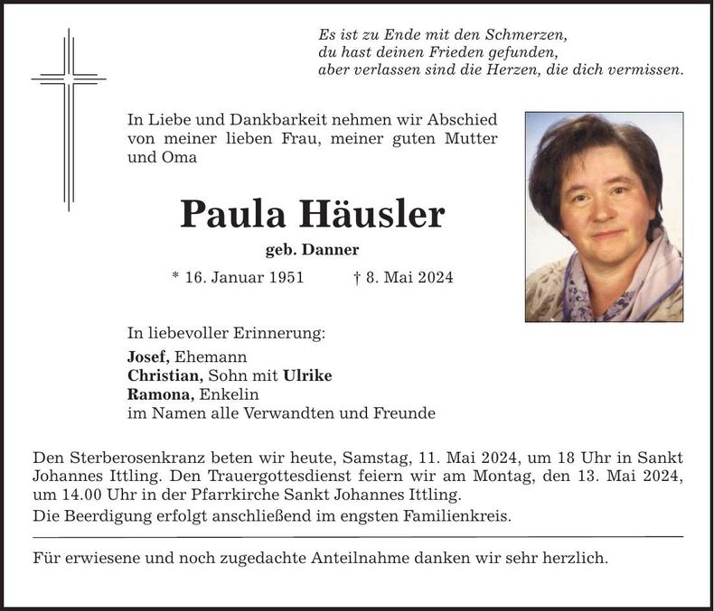 Traueranzeige Paula Häusler