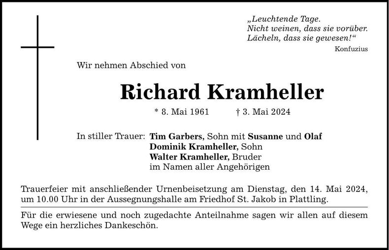 Traueranzeige Richard Kramheller