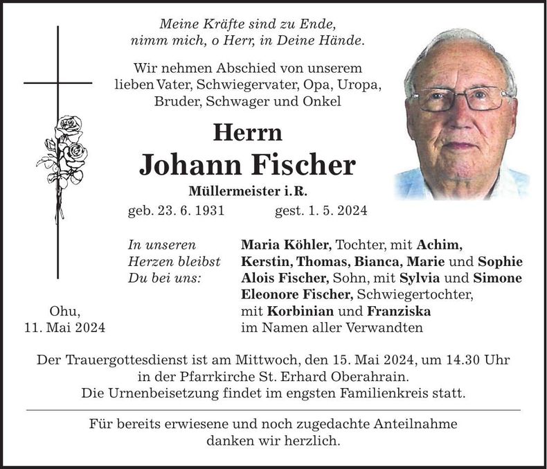 Traueranzeige Johann Fischer