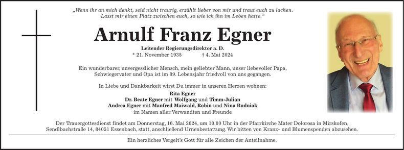 Traueranzeige Franz Arnulf Egner