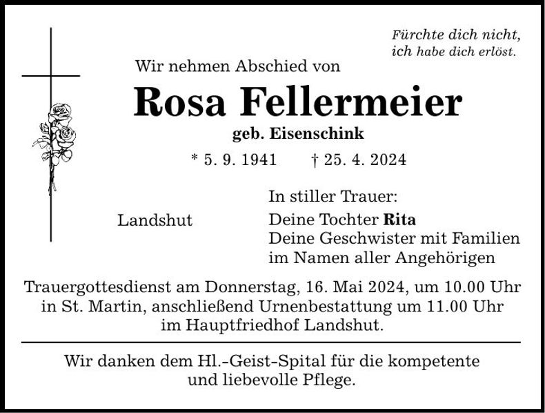 Traueranzeige Rosa Fellermeier