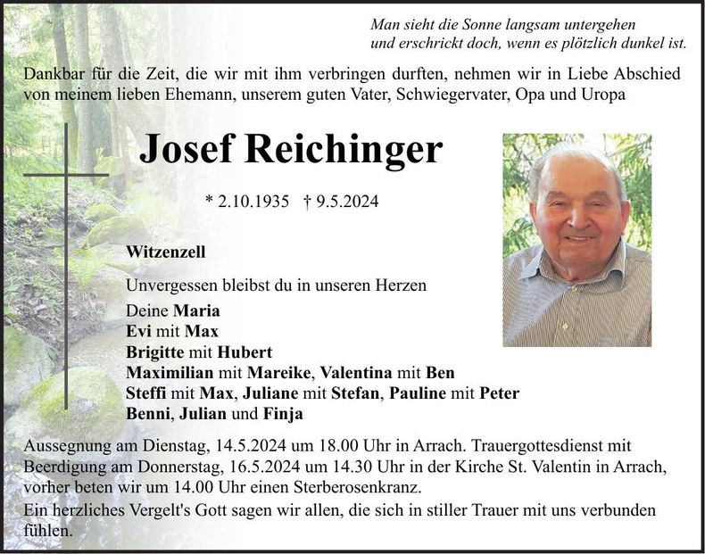 Traueranzeige Josef Reichinger