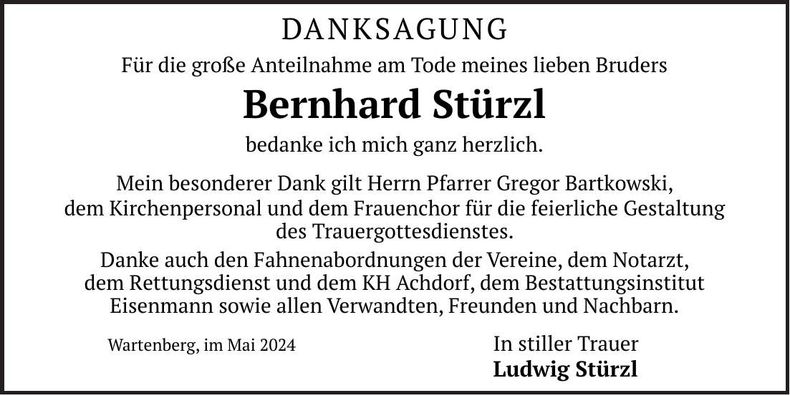 Traueranzeige Bernhard Stürzl