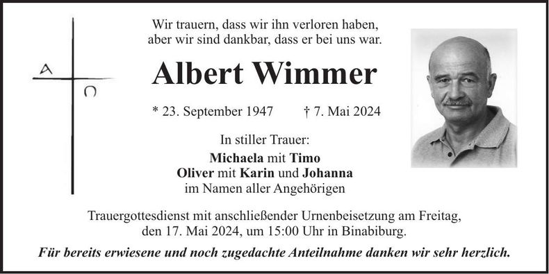 Traueranzeige Albert Wimmer