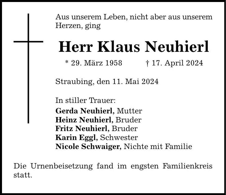 Traueranzeige Klaus Neuhierl