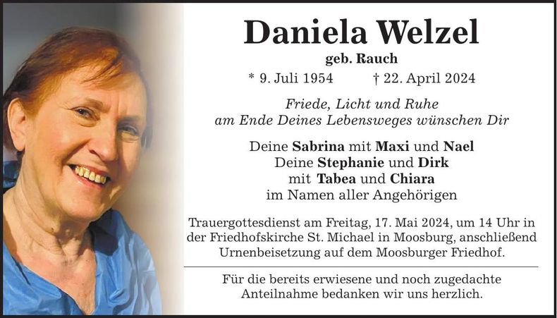 Traueranzeige Daniela Welzel