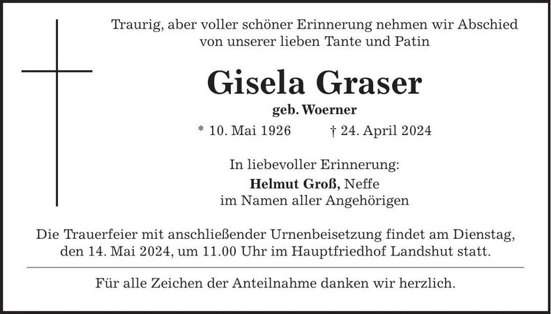 Traueranzeige Gisela Graser