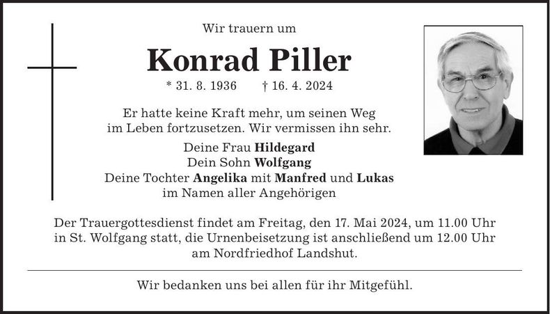 Traueranzeige Konrad Piller