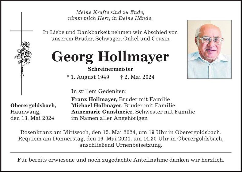 Traueranzeige Georg Hollmayer