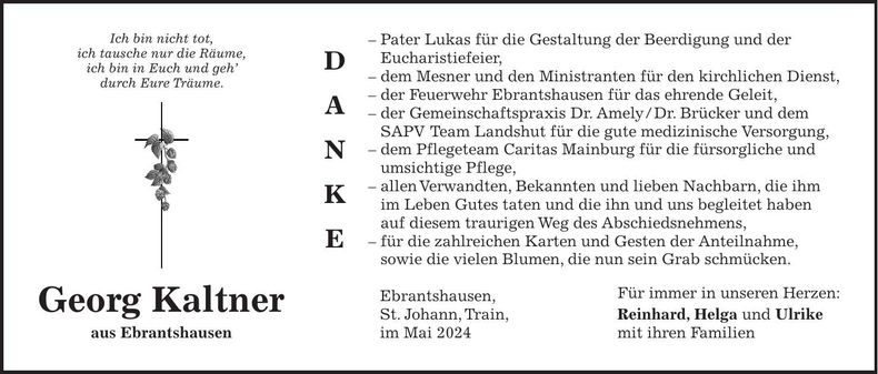 Traueranzeige Georg Kaltner