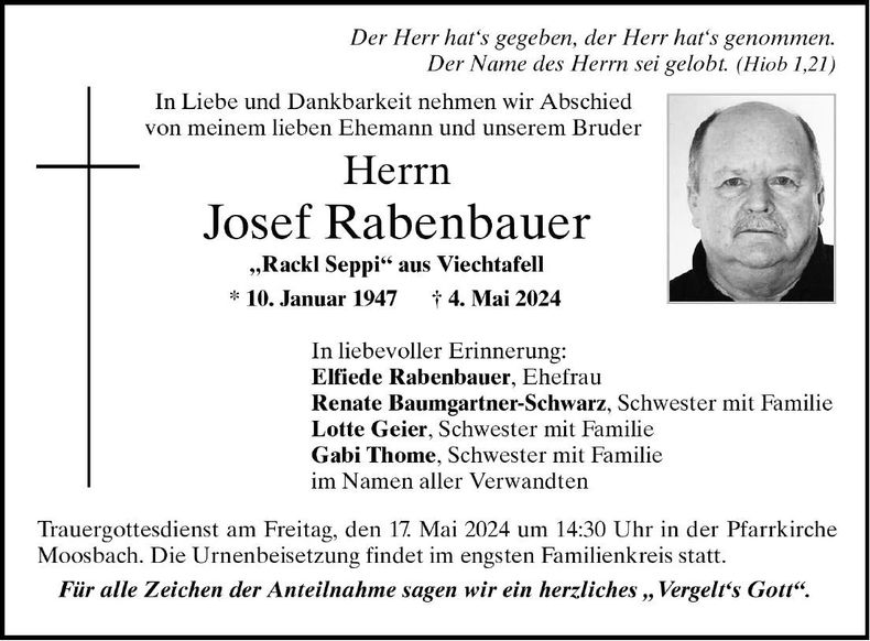Traueranzeige Josef Rabenbauer