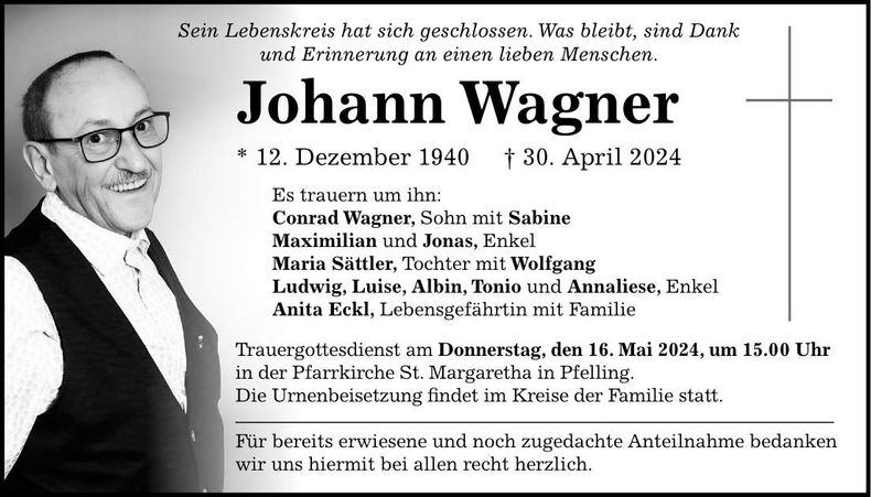 Traueranzeige Johann Wagner
