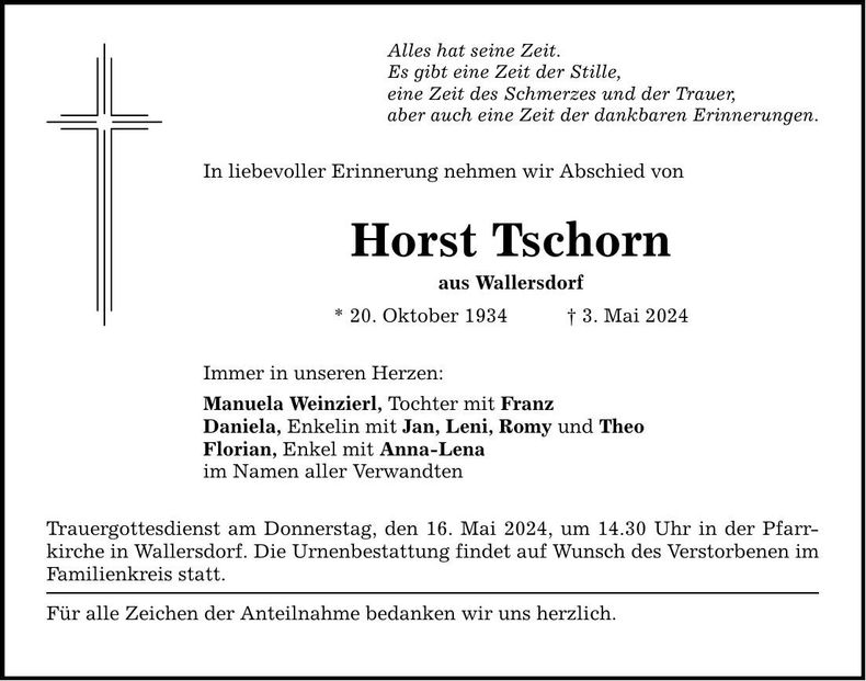 Traueranzeige Horst Tschorn