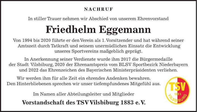 Traueranzeige Friedhelm Eggemann