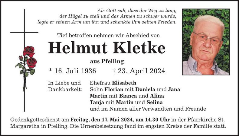 Traueranzeige Helmut Kletke