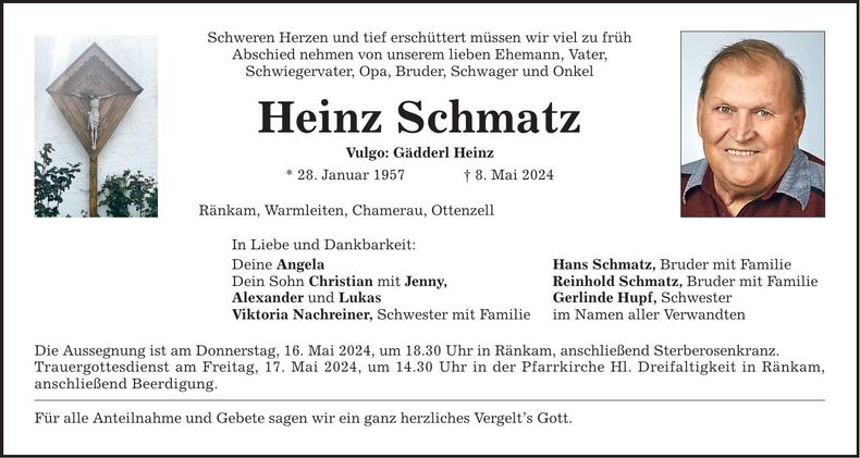Traueranzeige Heinz Schmatz