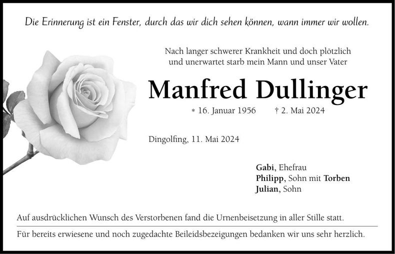 Traueranzeige Manfred Dullinger
