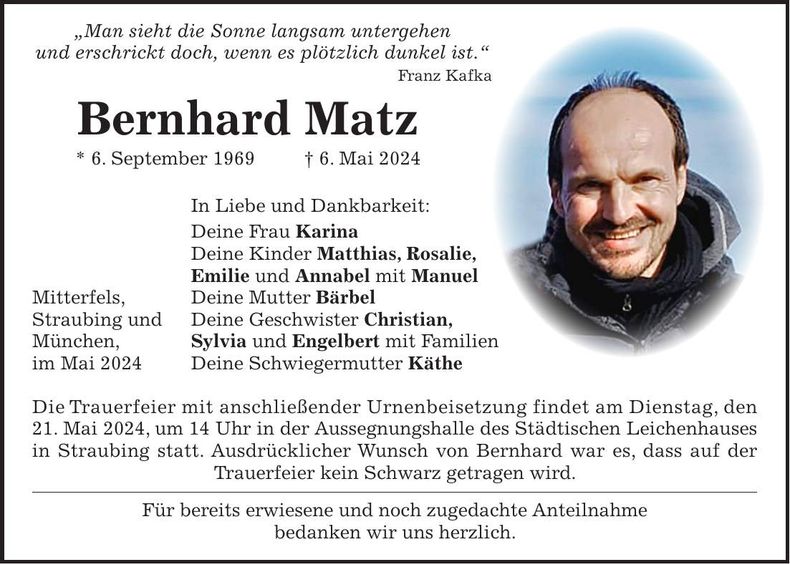 Traueranzeige Bernhard Matz