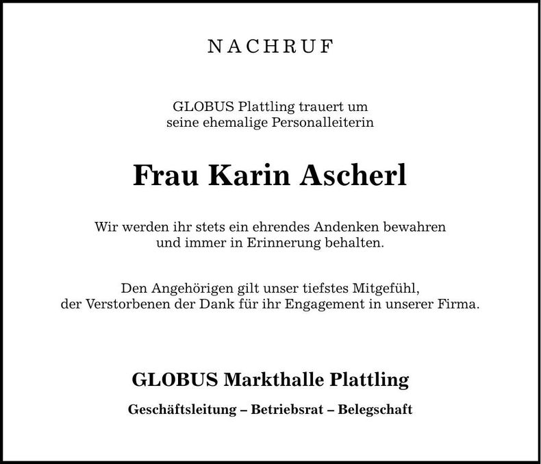 Traueranzeige Karin Ascherl