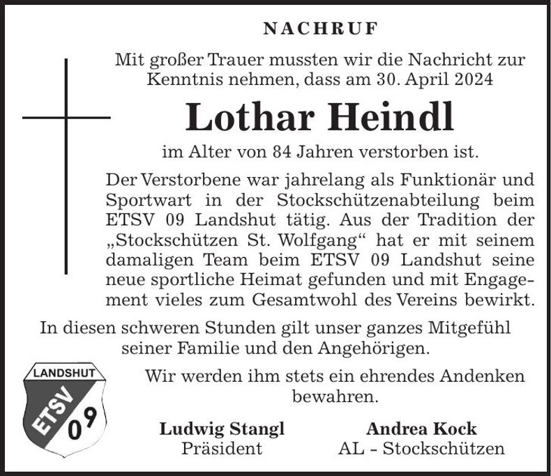 Traueranzeige Lothar Heindl