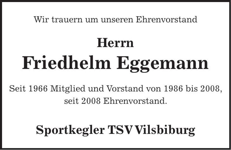 Traueranzeige Friedhelm Eggemann