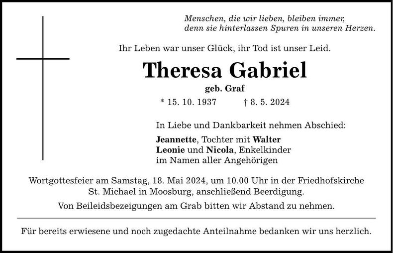 Traueranzeige Theresa Gabriel