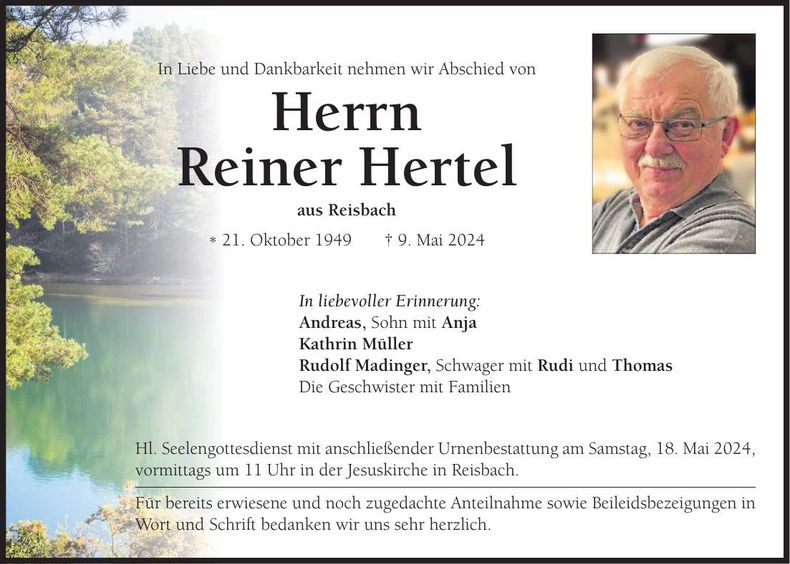 Traueranzeige Reiner Hertel
