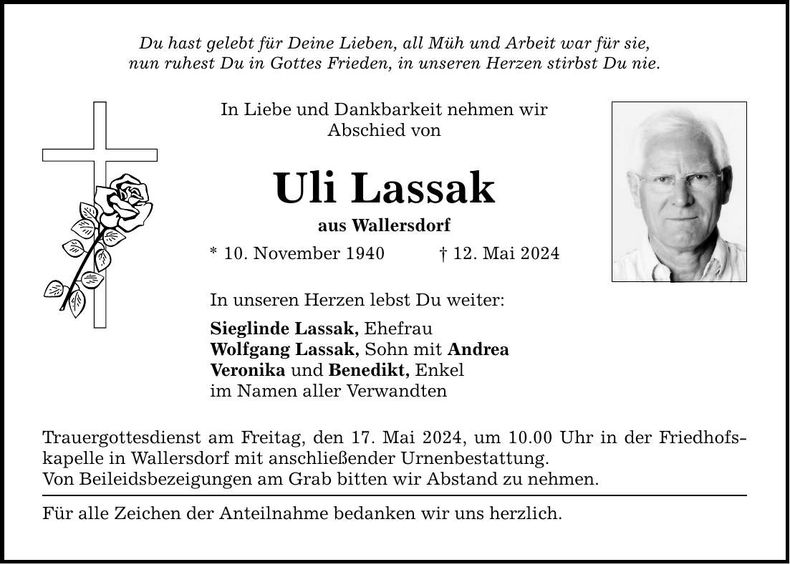 Traueranzeige Uli Lassak