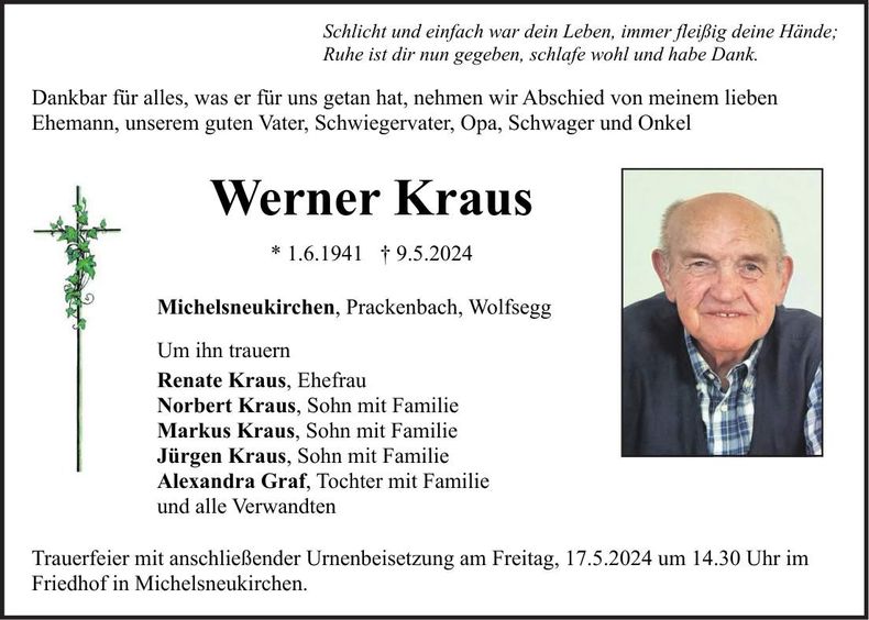 Traueranzeige Werner Kraus