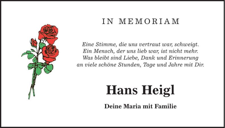 Traueranzeige Hans Heigl