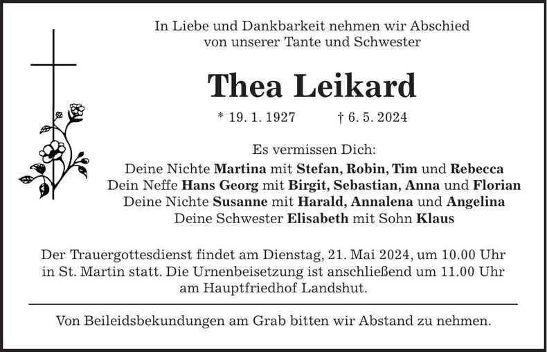 Traueranzeige Thea Leikard